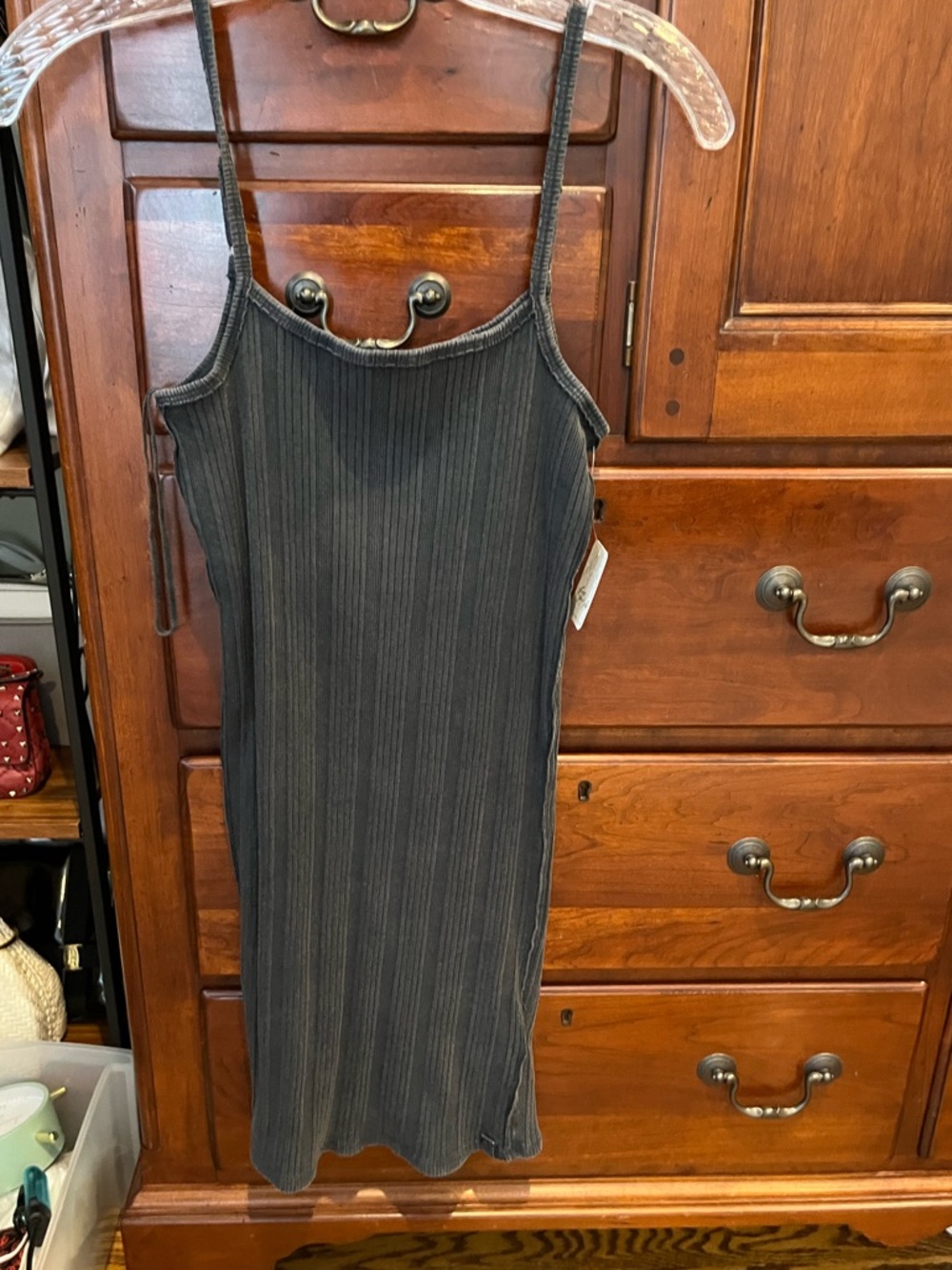 NWT We The Free Ribbed Mini Slip Dress in Charcoal
